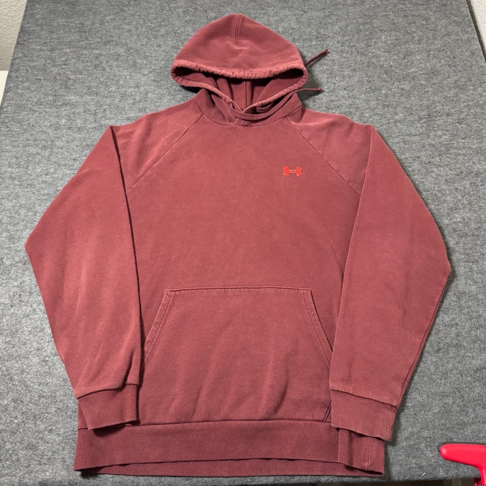 Under Armour Mens Rival Fleece Hoodie Maroon Burgundy Graphic Back Logo Medium